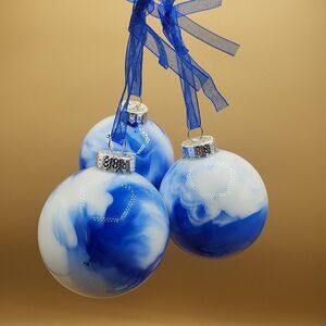 Craft Glass Christmas Ornaments Blue & White Michael's Marbled Holiday 6 Pcs